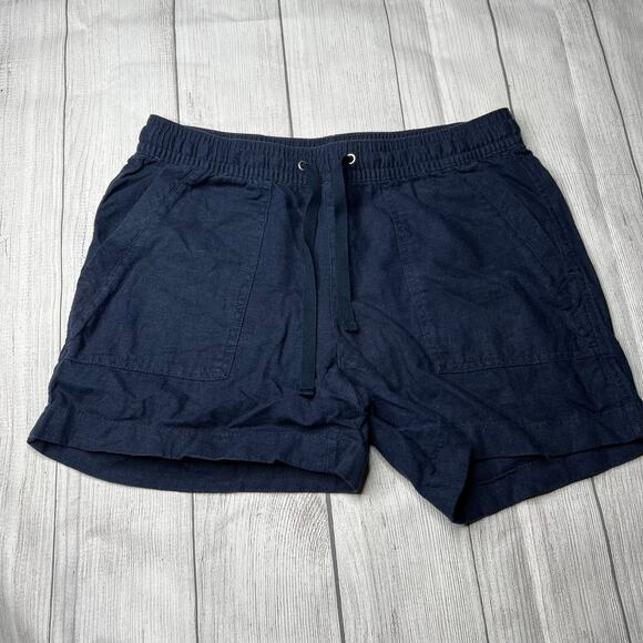 Nautica Blue Linen Coastal Shorts Elastic Waistband Stretch Size Small - Picture 2 of 9